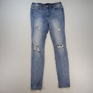 Judy Blue Jeans Womens 32 Blue Skinny Fit Mid Rise Distressed Light Wash Denim